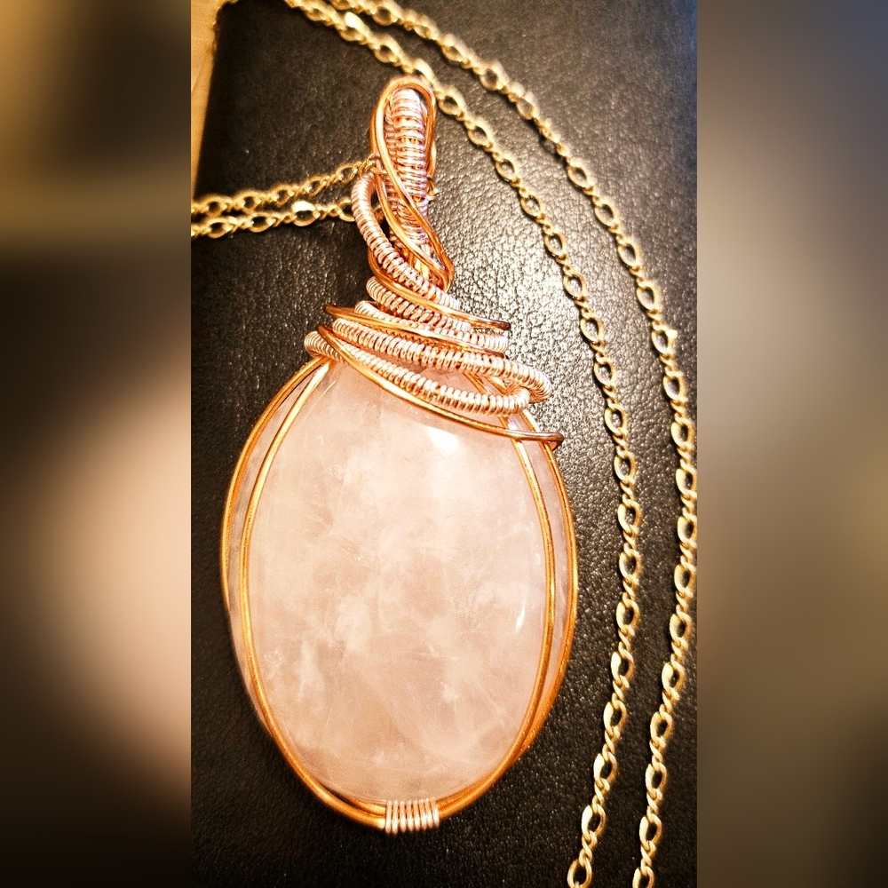 Handmade Rose Quartz Wire-Wrapped Pendant